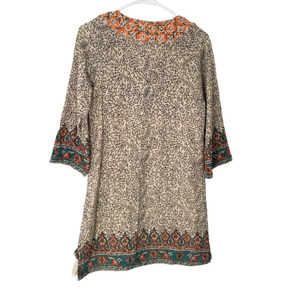Lucky Dashiki Shift Dress V-Neck 3/4 Sleeves Embroidered Beaded Boho Sz S - Picture 11 of 11